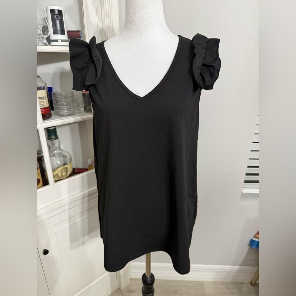 BiBi Black V-Neck Ruffle Sleeve Tunic